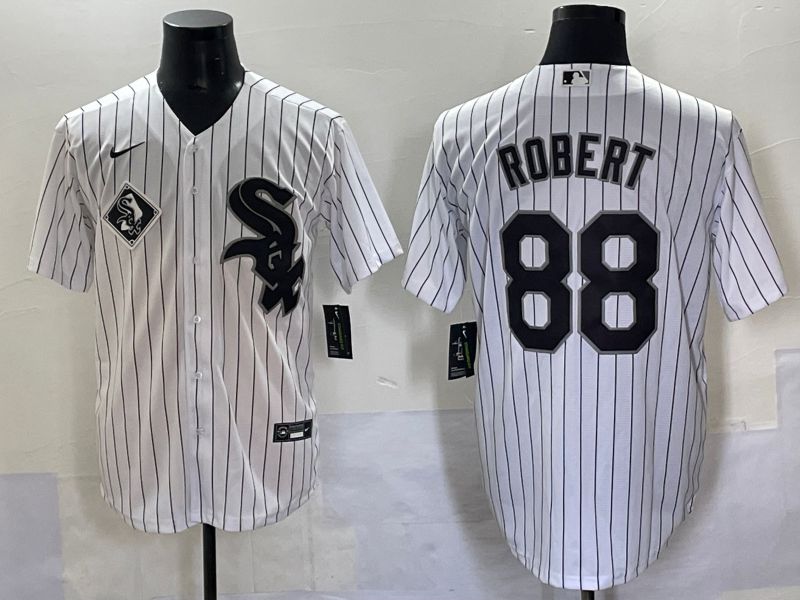 Men 2025 Chicago White Sox 88 Robert White Stripe Game Nike MLB Jersey style 7034